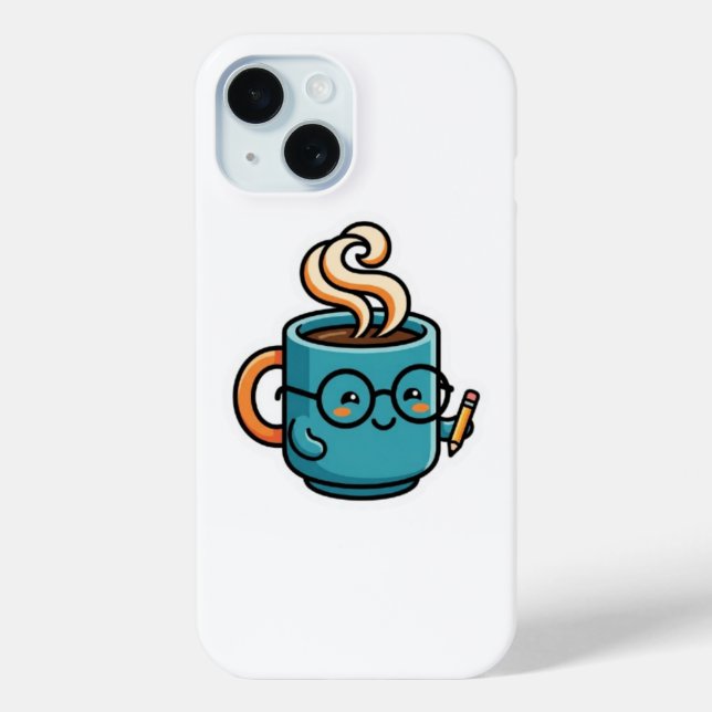 Cute Kawaii Coffee Mug Wearing Reading GlasSticker Case-Mate iPhone Case (Back)