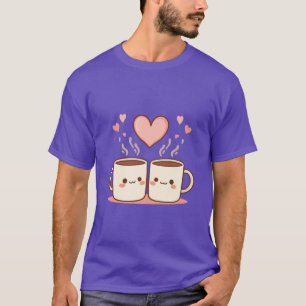 Cute Kawaii Coffee Mugs in Love - Sweet Morning He T-Shirt