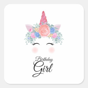 Cute Kawaii Colorful Rainbow Unicorn Birthday Girl Square Sticker
