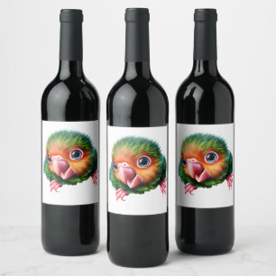 Cute Kawaii Colourful Baby Parrot  Wine Label