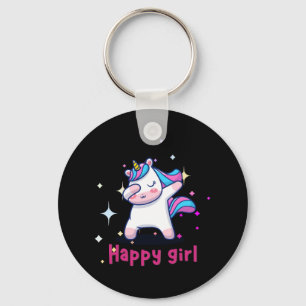 Cute Kawaii Colourful Rainbow Unicorn Happy Girl Keychain