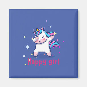Cute Kawaii Colourful Rainbow Unicorn Happy Girl   Magnet