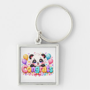 Cute Kawaii Congrats Panda Name Pastel Pink Gradua Keychain