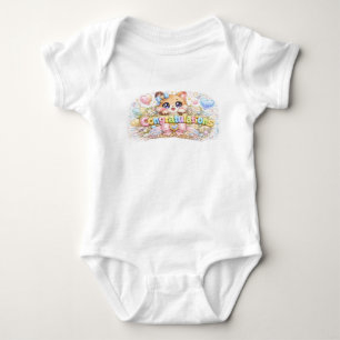 Cute Kawaii Congratulations Cat Pastel Pink Floral Baby Bodysuit