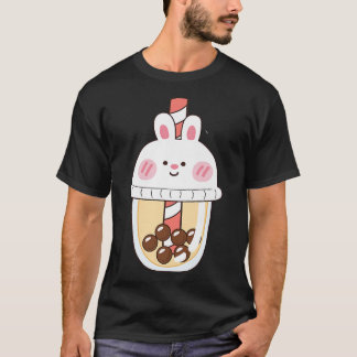 Cute Kawaii Cool Rabbit Bubble Tea Bunny Glass Bob T-Shirt