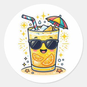 Cute Kawaii Cool Summer Tropical Drink SungSticker Classic Round Sticker