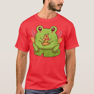 Cute Kawaii Cottagecore Frog Eating Pizza Aesthet T-Shirt