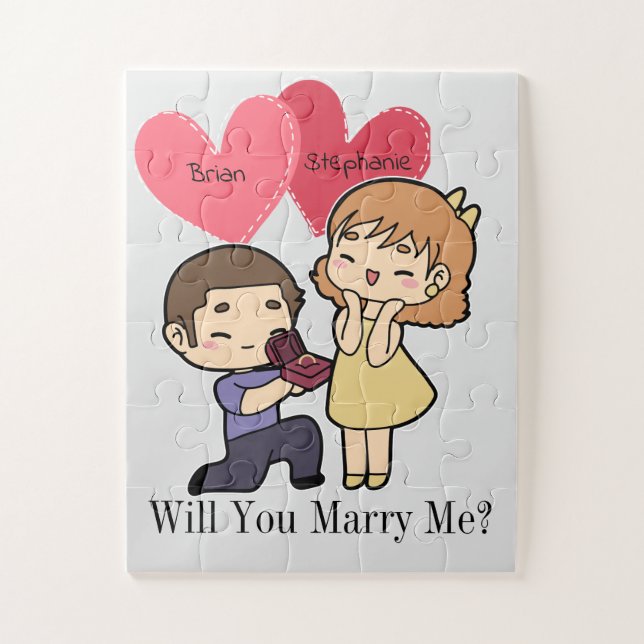 Cute Kawaii Couple Marriage Proposal Jigsaw Puzzle (Vertical)