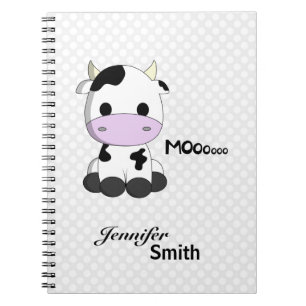 Cute kawaii cow cartoon customizable girls notebook