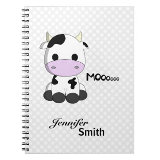 Cute kawaii cow cartoon customizable girls notebook