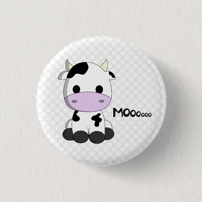 Cute kawaii cow cartoon on retro polka dots button (Front)