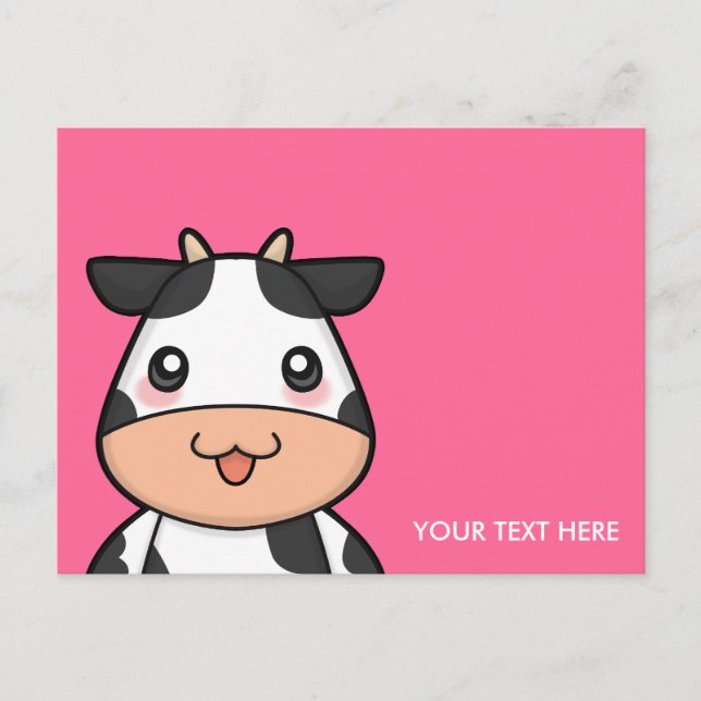 Cute Kawaii Cow Cartoon Postcard (Front)