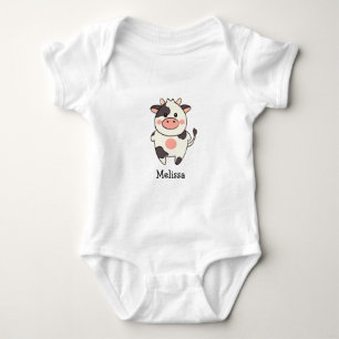 Cute Kawaii Cow Personalized Name Baby Bodysuit