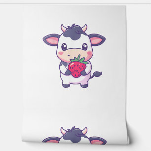 Cute Kawaii Cow With Strawberries Adorable Cattle  Wallpaper