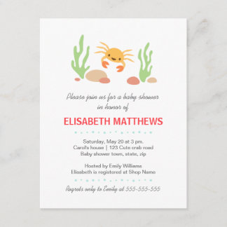 Cute kawaii crab and seaweed neutral baby shower invitation