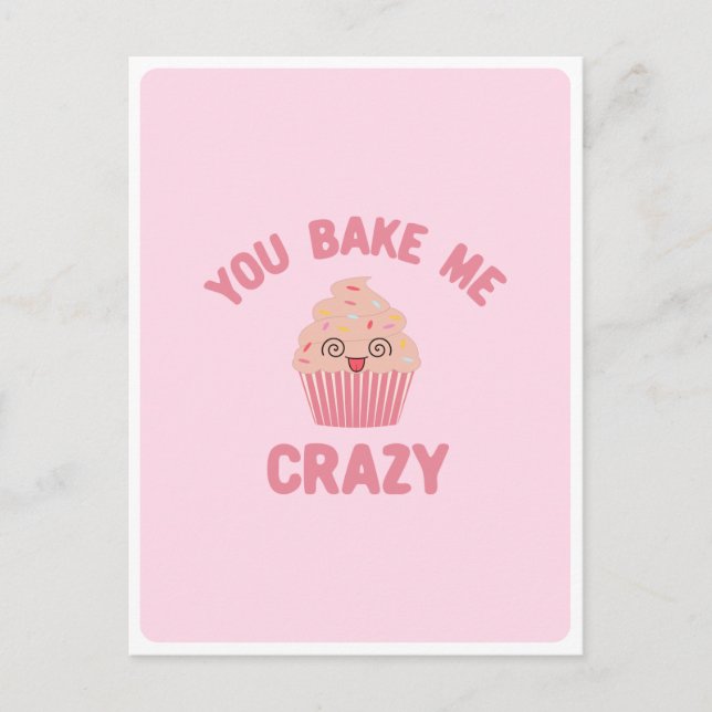 Cute Kawaii Crazy Silly Face Muffin Food Pun Love  Postcard (Front)