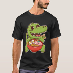 Cute Kawaii Crocodile Eating Asian Ramen T-Shirt