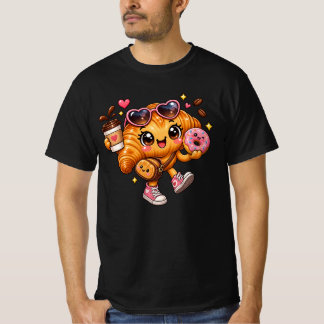 Cute Kawaii Croissant Doughnut Coffee T-Shirt
