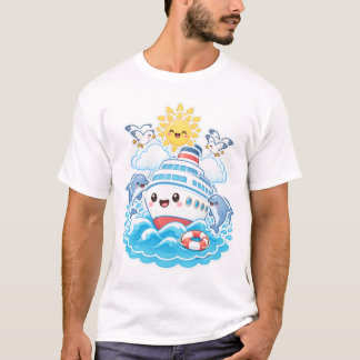 Cute Kawaii Cruise Ship Dolphin Sea Travel T-Shirt