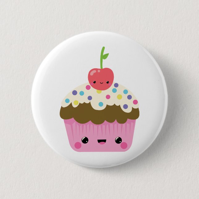 Cute Kawaii Cupcake 2 Inch Round Button (Front)