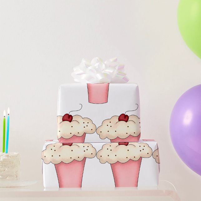 Cute Kawaii Cupcake Milkshake with Cherry  Wrapping Paper (Creator Uploaded)