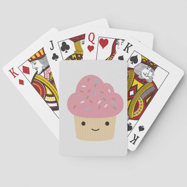 Cute Kawaii Cupcake with Pink Icing Playing Cards (Back)