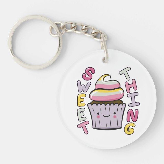  Cute Kawaii Cupcake with Text Keychain (Front)