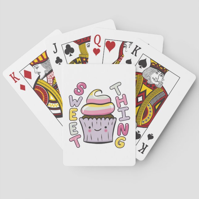  Cute Kawaii Cupcake with Text Playing Cards (Back)