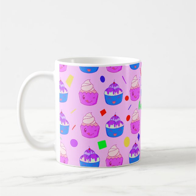 Cute Kawaii Cupcakes seamless pattern  Coffee Mug (Left)