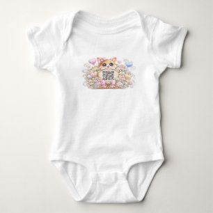 Cute Kawaii Custom QR Code Cat Pastel Pink Floral Baby Bodysuit