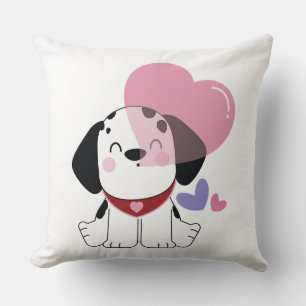 Cute Kawaii Dalmatian Puppy Dog with Hearts Throw Pillow