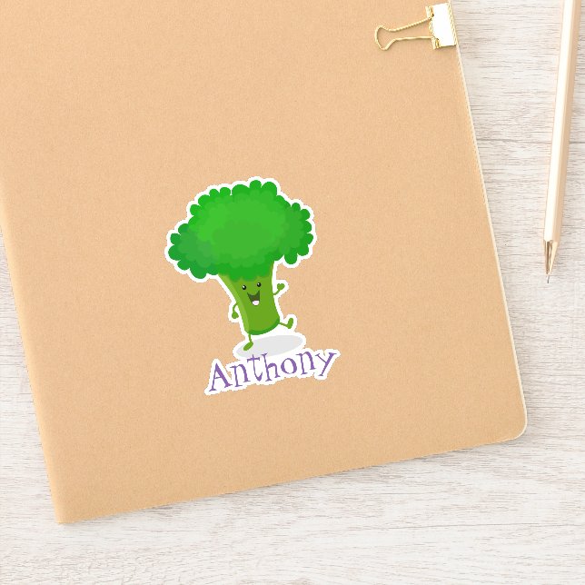 Cute kawaii dancing broccoli cartoon illustration (Notebook)