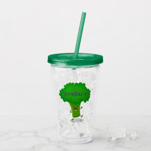 Cute kawaii dancing broccoli cartoon illustration acrylic tumbler