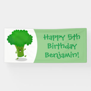 Cute kawaii dancing broccoli cartoon illustration banner