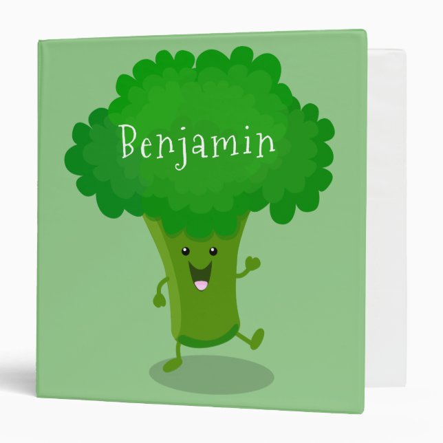 Cute kawaii dancing broccoli cartoon illustration binder (Front/Inside)