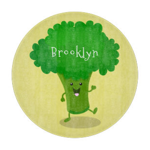 Cute kawaii dancing broccoli cartoon illustration cutting board
