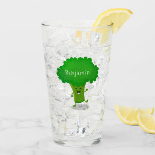 Cute kawaii dancing broccoli cartoon illustration glass