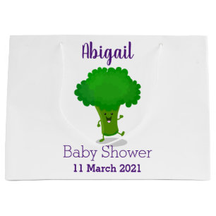 Cute kawaii dancing broccoli cartoon illustration large gift bag