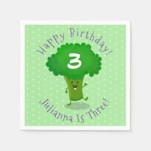 Cute kawaii dancing broccoli cartoon illustration napkin
