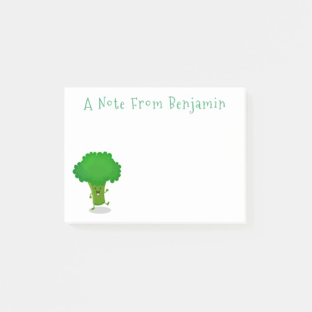 Cute kawaii dancing broccoli cartoon illustration post-it notes (Front)