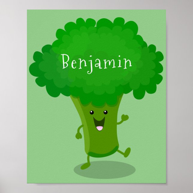 Cute kawaii dancing broccoli cartoon illustration poster (Front)