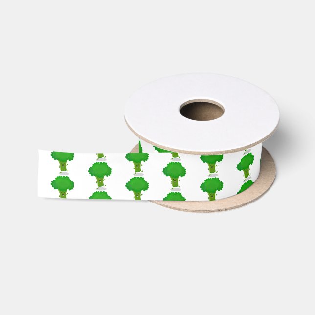 Cute kawaii dancing broccoli cartoon illustration satin ribbon (Spool)