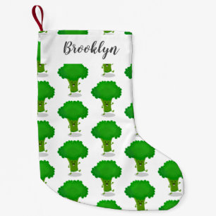 Cute kawaii dancing broccoli cartoon illustration small christmas stocking