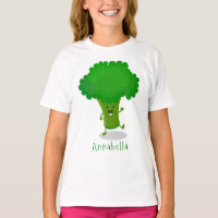 Cute kawaii dancing broccoli cartoon illustration