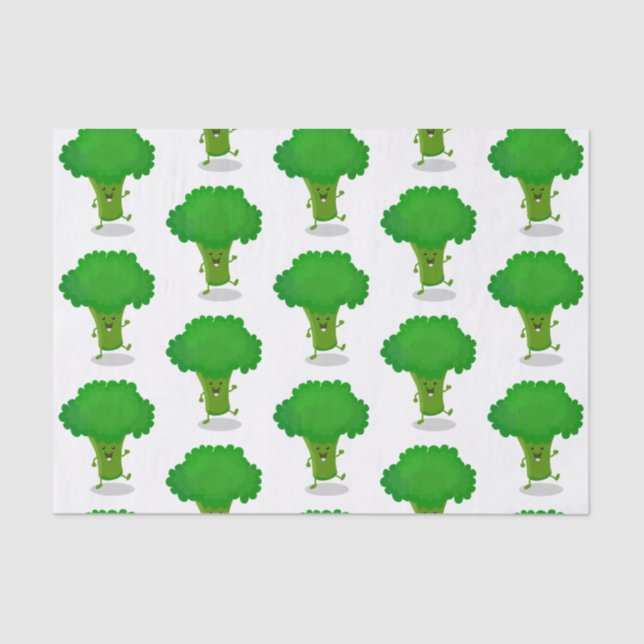 Cute kawaii dancing broccoli cartoon illustration tissue paper (Front)
