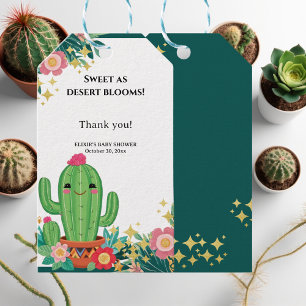 Cute Kawaii Desert Bloom Floral Cactus Baby Shower Gift Tags