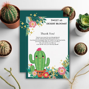 Cute Kawaii Desert Bloom Floral Cactus Baby Shower Thank You Card