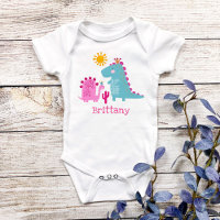 Cute Kawaii Dinosaurs Baby Girl Pink Custom Name