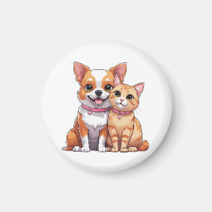Cute Kawaii Dog and Cat Cartoon Magnet