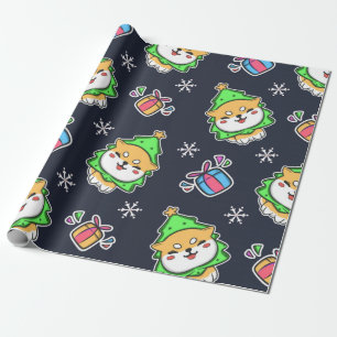 Cute Kawaii Dog Christmas Pattern Wrapping Paper